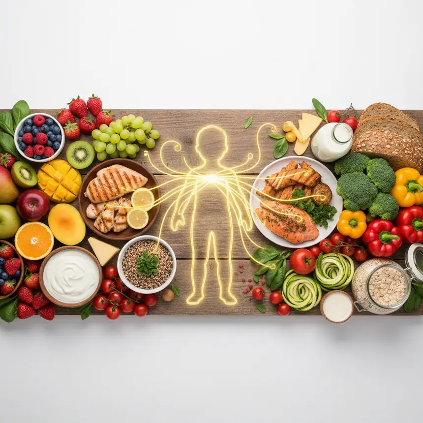 balanced nutritious food, healthy diet