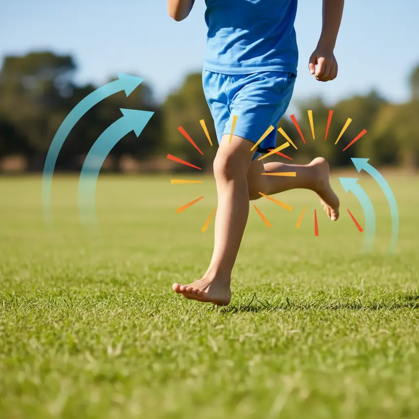 Child running joyfully outdoors, depicting active play and exercise