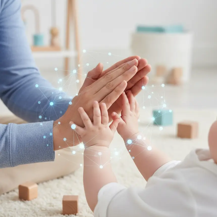 Parent playing peek-a-boo with baby, cognitive development
