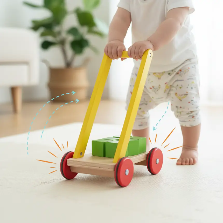 Baby push toy, motor development