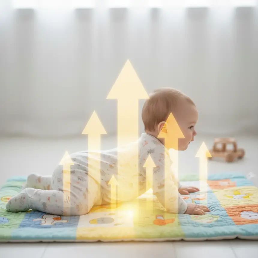 Baby lifting head, growth arrows