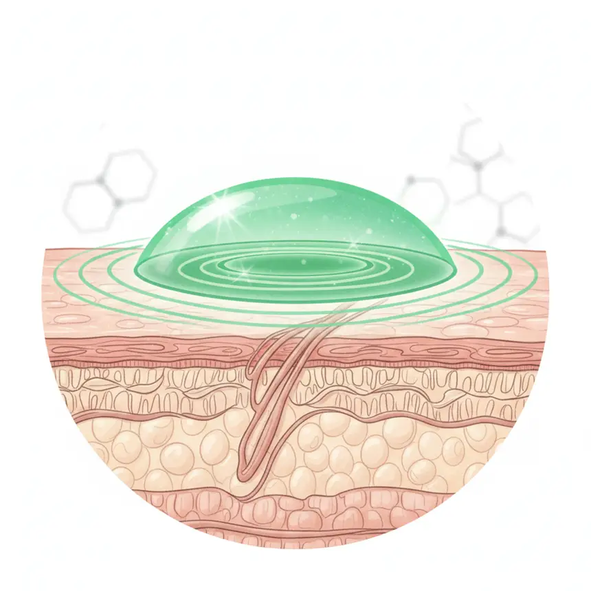 Microscopic view of skin layers with protective glow