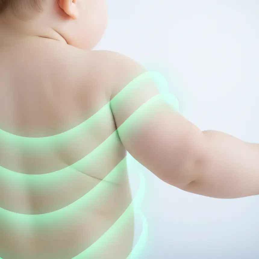 Healthy baby's back with protective glow
